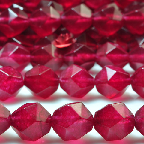 YesBeads Red Jade star cut faceted nugget beads gemstone wholesale jewelry 15"