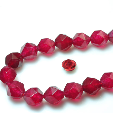 YesBeads Red Jade star cut faceted nugget beads gemstone wholesale jewelry 15"