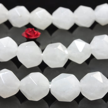 YesBeads Natural White Jade star cut faceted nugget beads gemstone 8mm 10mm 15"