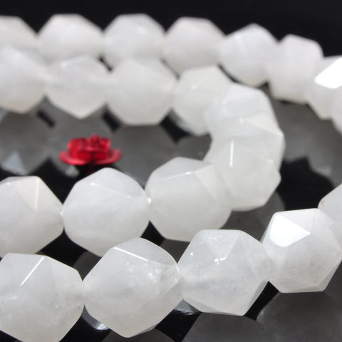 YesBeads Natural White Jade star cut faceted nugget beads gemstone 8mm 10mm 15"
