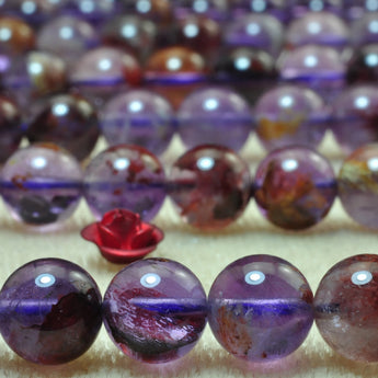 YesBeads Natural Super 7 Cacoxenite Amethyst smooth round loose beads super seven crystal gemstone 15"