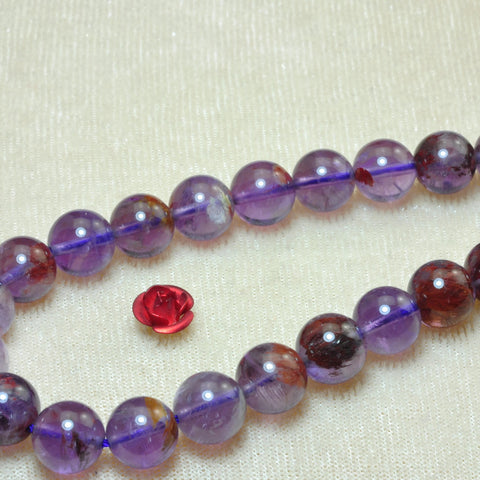 YesBeads Natural Super 7 Cacoxenite Amethyst smooth round loose beads super seven crystal gemstone 15"