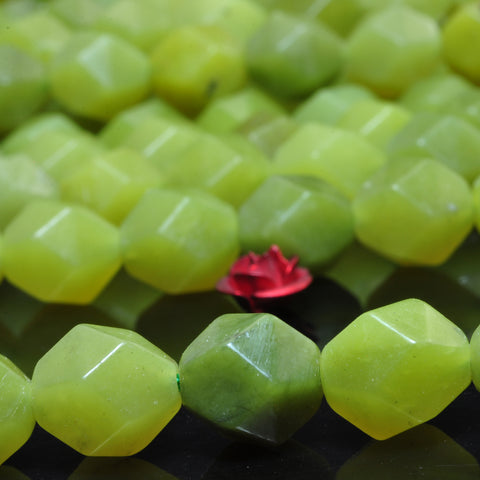 YesBeads Natural Green Lemon Jade star cut faceted nugget beads gemstone 10mm 15"