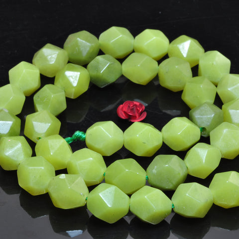 YesBeads Natural Green Lemon Jade star cut faceted nugget beads gemstone 10mm 15"