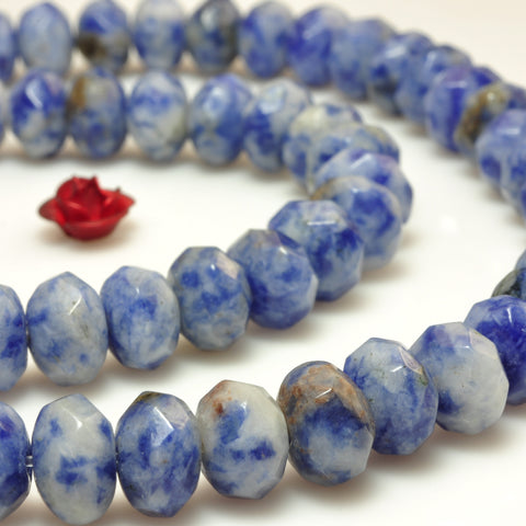 YesBeads Natural blue and white stone faceted rondelle beads gemstone 5x8mm 15"