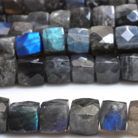 YesBeads Natural Labradorite faceted cube loose beads gray gemstone wholesale jewelry making 8mm 15"