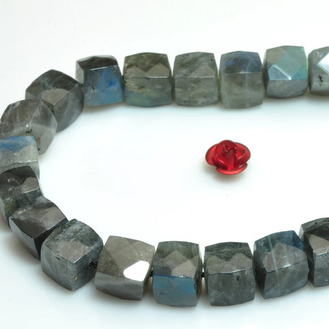 YesBeads Natural Labradorite faceted cube loose beads gray gemstone wholesale jewelry making 8mm 15"