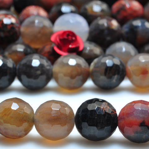 YesBeads Natural Arizona Petrified Wood Agate faceted round beads gemstone wholesale 15"