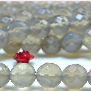 YesBeads Natural Gray Agate faceted round loose beads wholesale gemstone jewelry making 15"