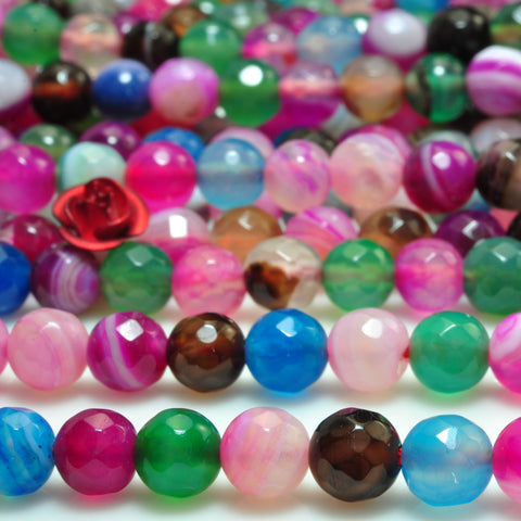 YesBeads Rainbow Agate mix multicolor gemstone faceted round beads wholesale jewelry 15"