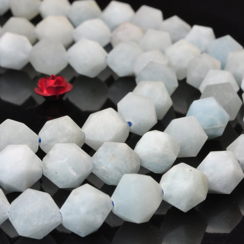 YesBeads Natural Aquamarine matte star cut faceted nugget loose beads wholesale gemstone 15"