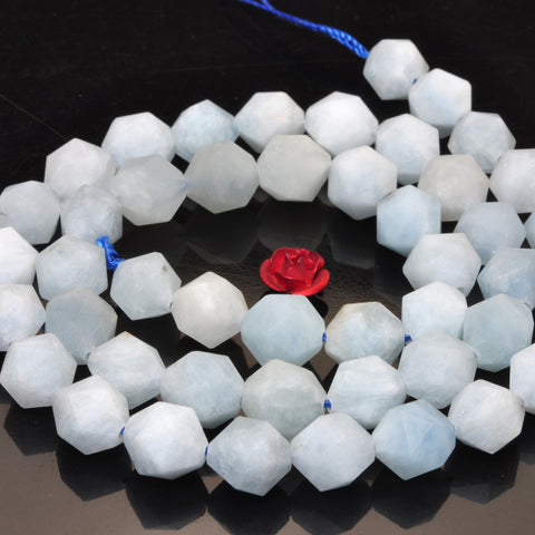 YesBeads Natural Aquamarine matte star cut faceted nugget loose beads wholesale gemstone 15"