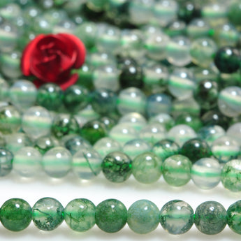 YesBeads Natural Green Moss Agate smooth round beads gemstone wholesale jewelry 15"