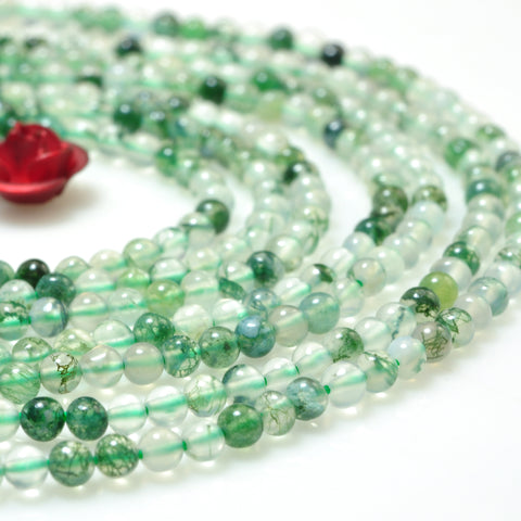 YesBeads Natural Green Moss Agate smooth round beads gemstone wholesale jewelry 15"
