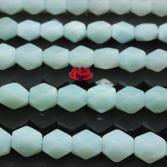 YesBeads natural green Amazonite gemstone faceted nugget beads wholesale 6x8mm 15"