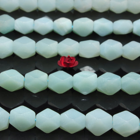 YesBeads natural green Amazonite gemstone faceted nugget beads wholesale 6x8mm 15"