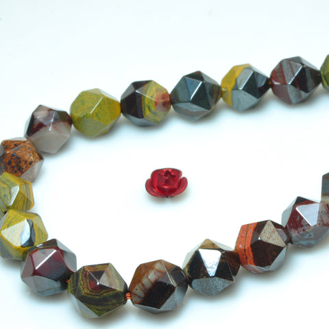 YesBeads Natural Sunset Tiger Iron star cut faceted nugget beads gemstone wholesale jewelry 15"