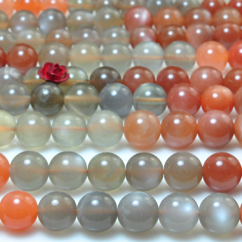 YesBeads Natural Rainbow Moonstone multi mix gemstone smooth round beads wholesale jewelry making 15"