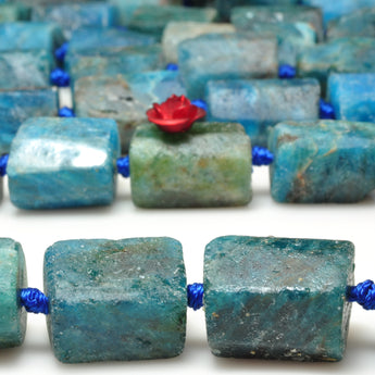 YesBeads Natural Blue Apatite faceted raw matte nugget tube beads gemstone 15"
