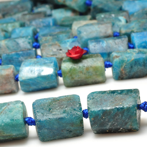 YesBeads Natural Blue Apatite faceted raw matte nugget tube beads gemstone 15"