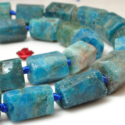 YesBeads Natural Blue Apatite faceted raw matte nugget tube beads gemstone 15"
