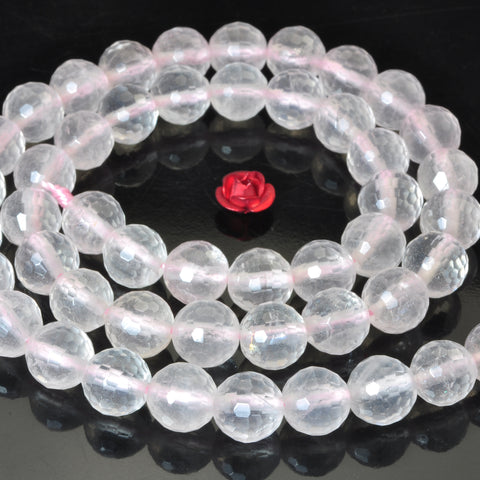 YesBeads Natural Rose Quartz faceted round beads gemstone 8mm 15"
