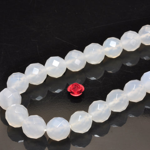 YesBeads Natural White Agate faceted round beads gemstone wholesale jewelry 15" 64Faces