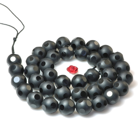 Black Onyx matte faceted round loose beads wholesale gemstone jewelry making diy bracelet