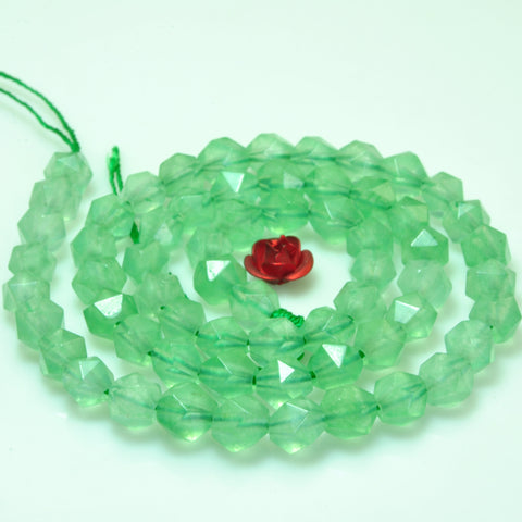 YesBeads Green Jade star cut facted nugget beads gemstone wholesale jewelry 15"