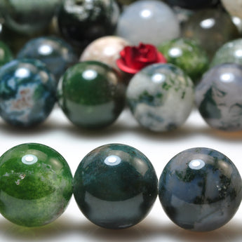 YesBeads Natural Tree Agate gemstone smooth round beads 10mm12mm 15"