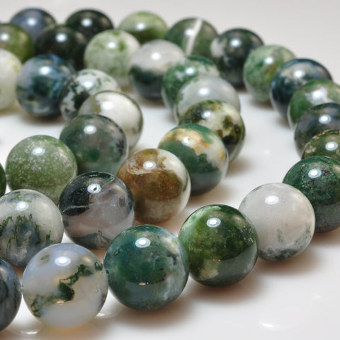 YesBeads Natural Tree Agate gemstone smooth round beads 10mm12mm 15"