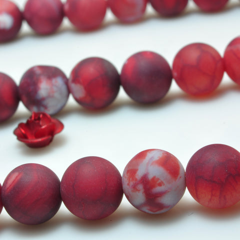 YesBeads Red Fire Agate gemstone matte round beads 8mm 10mm 15"