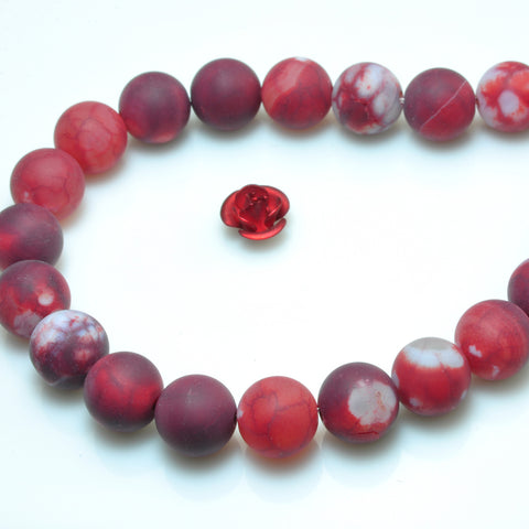 YesBeads Red Fire Agate gemstone matte round beads 8mm 10mm 15"