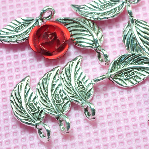 YesBeads 925 sterling silver leaf charms Thai silver carved leaves charm beads wholesale jewelry findings