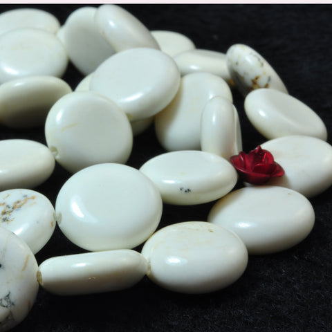 YesBeads White Turquoise smooth coin beads gemstone wholesale jewelry 15"
