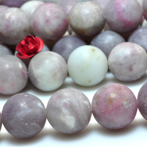 YesBeads Natural Pink Tourmaline matte round beads gemstone wholesale jewelry 15"
