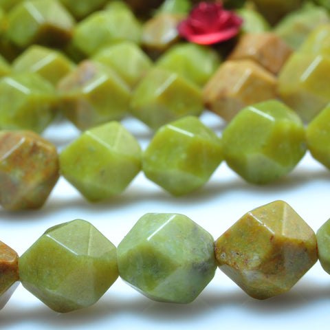 YesBeads Natural Olive Green Opal star cut faceted nugget beads gemtone 8mm 15"