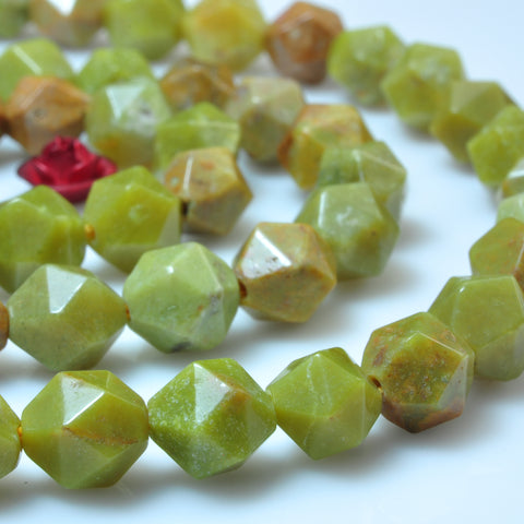 YesBeads Natural Olive Green Opal star cut faceted nugget beads gemtone 8mm 15"