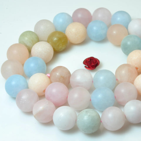 YesBeads Natural Morganite matte round loose beads mix beryl aquamarine gemstone wholesale jewelry making 15"