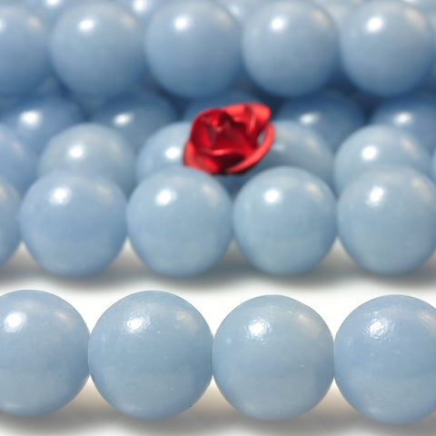 Natural Blue Angelite smooth round loose beads gemstone wholesale jewelry making 15"