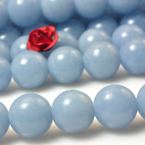 Natural Blue Angelite smooth round loose beads gemstone wholesale jewelry making 15"