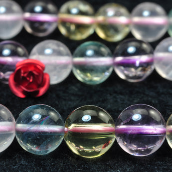 YesBeads Natural Rainbow Quartz Crystal multicolor mix gemstone smooth round beads wholesale 15"