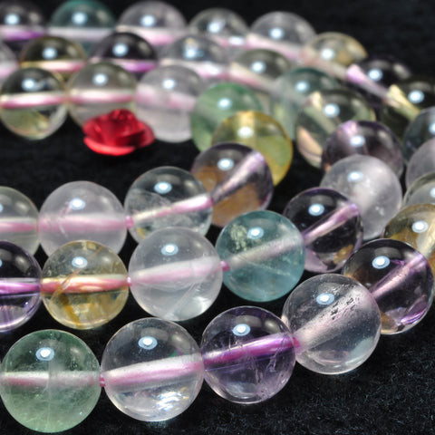 YesBeads Natural Rainbow Quartz Crystal multicolor mix gemstone smooth round beads wholesale 15"