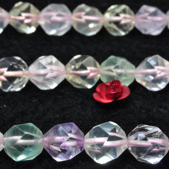 YesBeads Natural Rainbow Quartz Crystal multicolor mix gemstone star cut faceted beads wholesale 15"