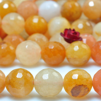 YesBeads Natural yellow jade faceted round loose beads wholesale gemstone 15"