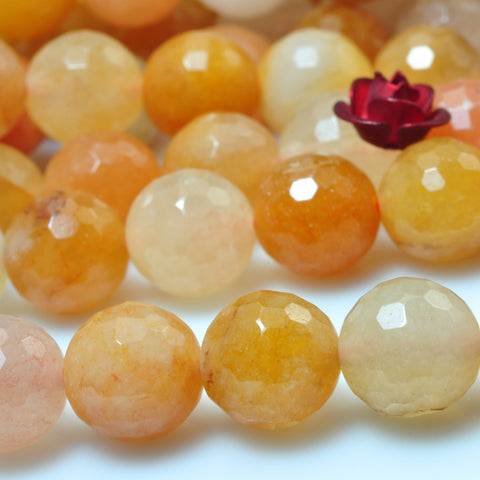 YesBeads Natural yellow jade faceted round loose beads wholesale gemstone 15"