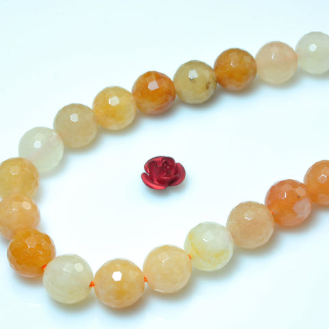 YesBeads Natural yellow jade faceted round loose beads wholesale gemstone 15"