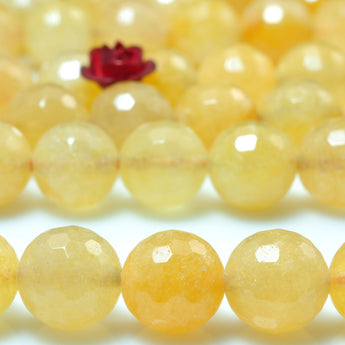 YesBeads Natural yellow jade faceted round loose beads wholesale gemstone 15"