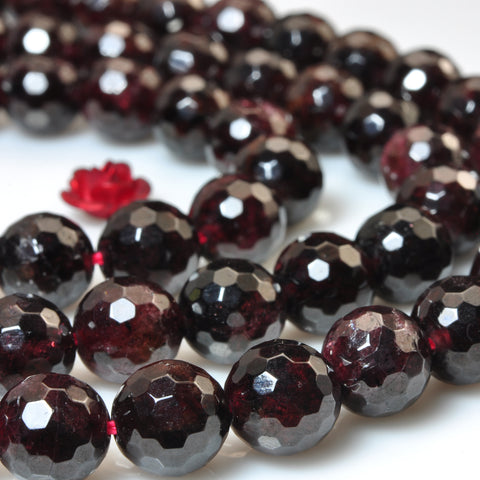 Natural Red Garnet faceted round loose beads wholesale gemstone jewelry making diy bracelet