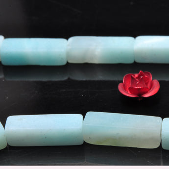 YesBeads natural Amazonite gemstone matte rectangle tube beads wholesale jewelry making 15"